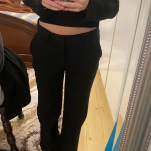 Lågmidjade Kostymbyxor  - Lågmidjade kostymbyxor ifrån nelly, köpta för 500kr, använda nåra gånger men säljer vidare för 300-400kr🙌😊 Inga fläckar eller annat på byxorna , nyskick, skriv gärna om ni vill ha fler bilder, strl 34