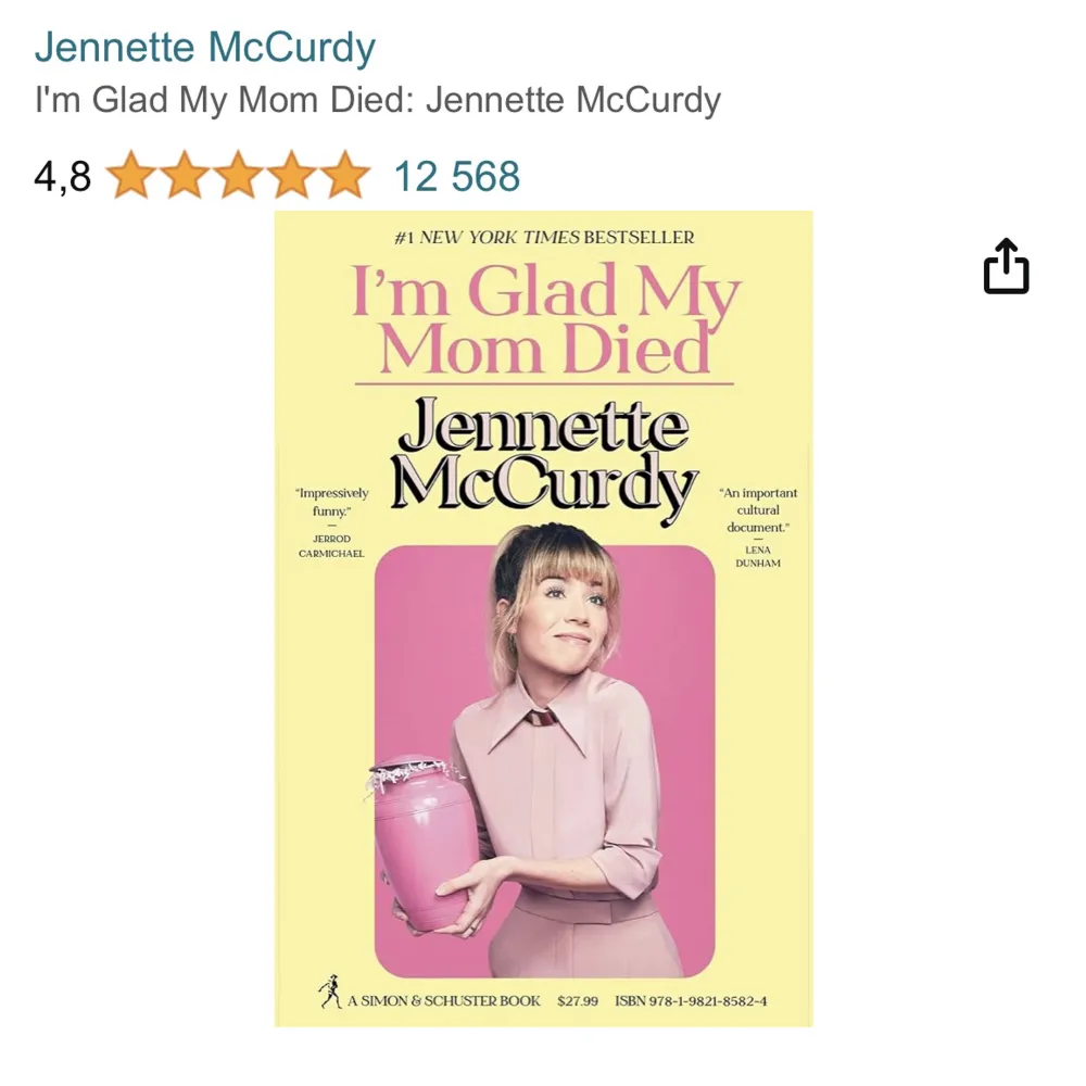 Säljer denna populära bok som jag nu har läst klart. En dunder bok.  Boken handlar om f.d. skådespelerskan Jennette McCurdy och hennes uppväxt/karriär som barnskådespelare och komplicerad relation till sin mamma.  Original språk Engelska  Nypris 280kr. Övrigt.
