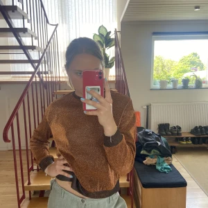 Glittrig festtopp från NAKD - Hej!   En bronsglittrig crewneck i mesh från nakd, perfekt till fest! Så bekväm!  Rensar garderoben och säljer ut en massa kläder! Samfraktar gärna, priset är diskuterbart vid snabb affär!❤️