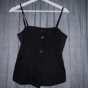 Linne - Ett figurnära svart linne med knappning🖤🖤. Skulle säga att materialet påminner lite om ”Sharpeware”- kläder, så sätter sig på kroppen väldigt snyggt och ger även stöd för bysten. 