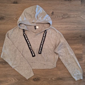 Grå croppad hoodie från H&M, stl S - En grå, croppad och lite tunnare hoodie från H&M, ca stl S (märkt stl M) - i fint beg. skick.