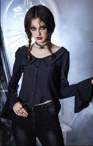 Gotisk topp, romantisk topp, svart gothic topp, emo punk dark, y2k topp - Använd vid ett tillfälle så den är i nytt skick 