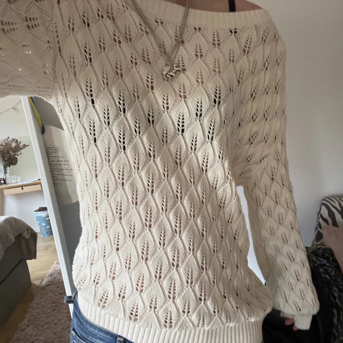 Vit stickad tröja  - 90