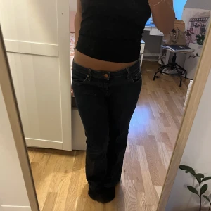 Zara jeans  - Lågmidjade mörkblå Zara jeans med lite rhinstones på bakfickorna, många av dem har tyvärr ramlat av men skulle inte säga att det är något som stör!!💗