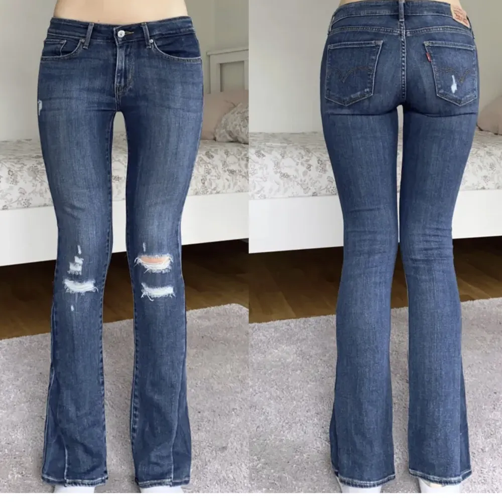 Midja: 77 innerben: 76 💞low/waist jeans sydda bootcut, vintage ifrån Levis 💞stretch finns 💞 stl S/36/28 💞använd gärna köp nu (pris går att diskuteras). Jeans & Byxor.