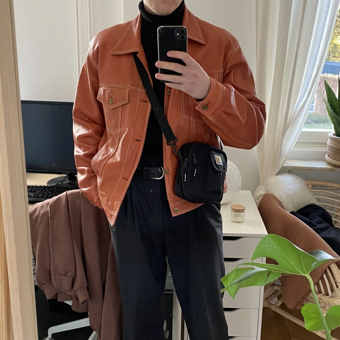 Orange skinjacka äkta italienskt läder