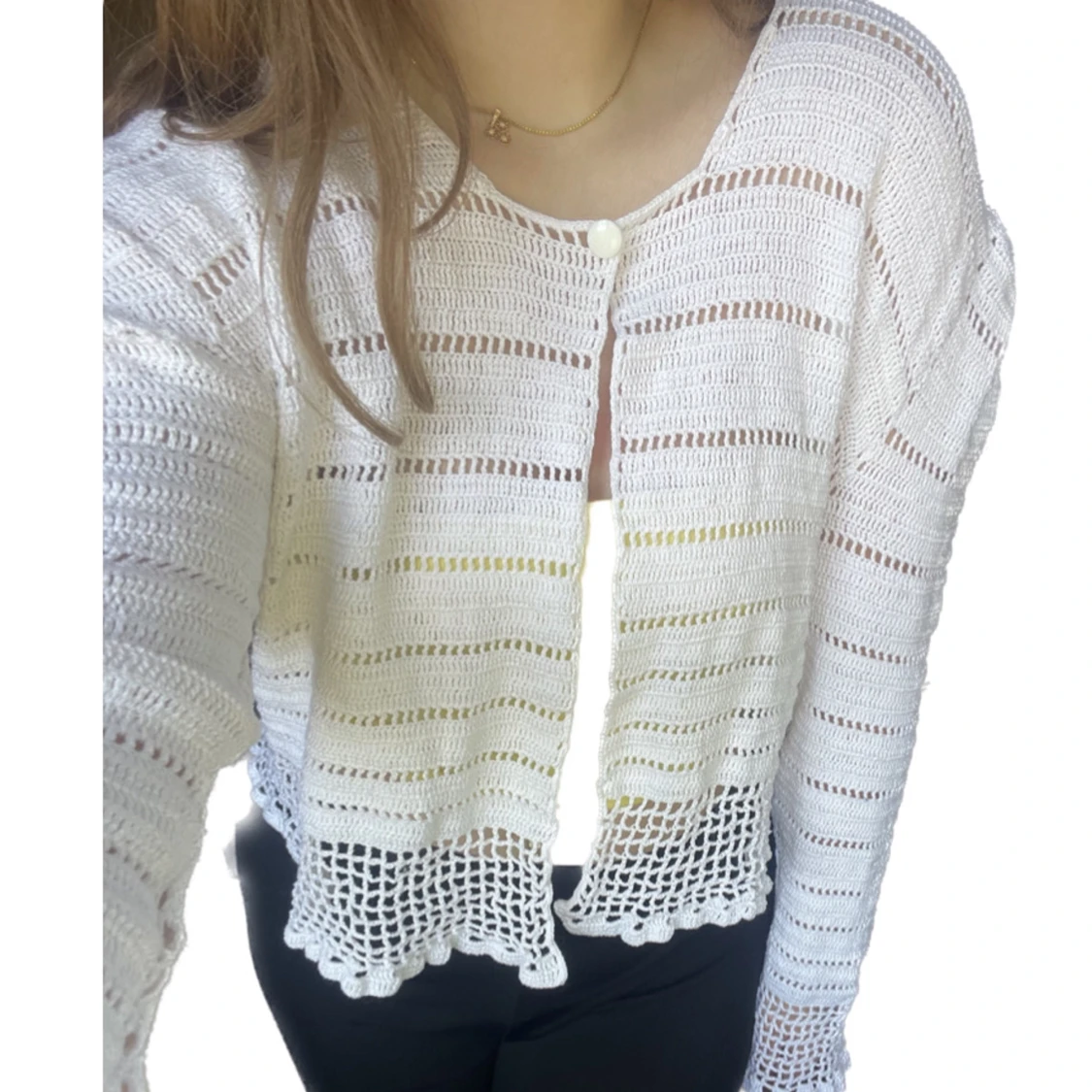 Vit stickad kort kofta - 90