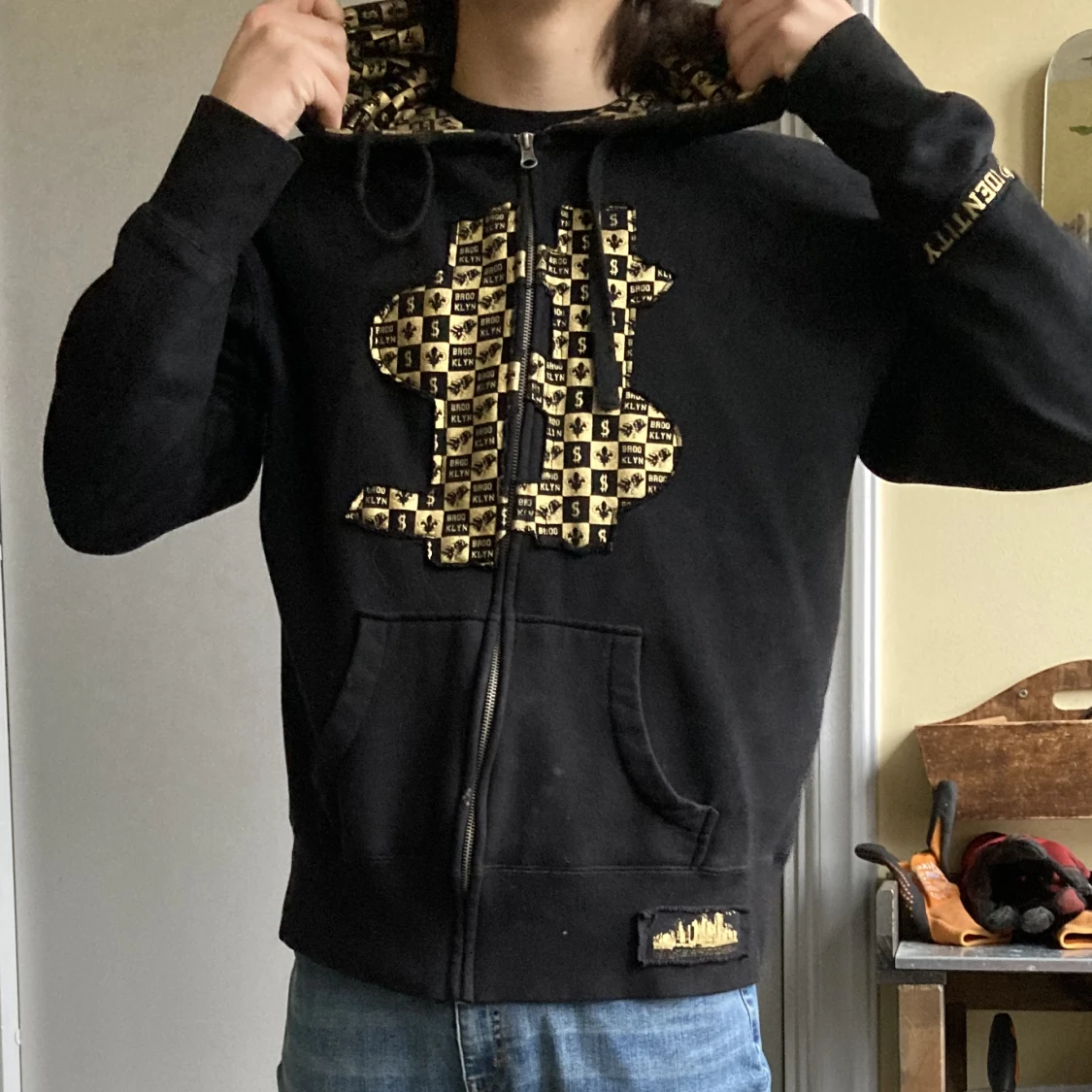 Svart y2k Dollar sign zip up Hoodie - 90