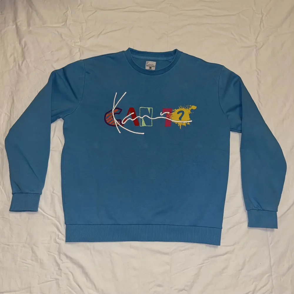 Ljusblå sweatshirt i storlek L från Karl Kani i bra skick. Kontakta vid frågor👍. Tröjor & Koftor.
