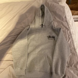Grå Hoodie me tryck  - Används ett par gånger, inga skador och är som helt ny. Pris kan diskuteras