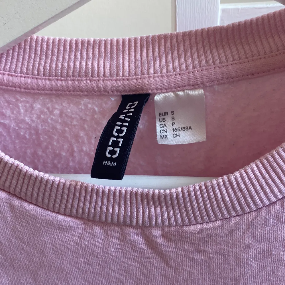 Tjock crop-top köpt från H&M divided ca 2017/2018. Några rivmärken från katt runt trycket (se bild). Passar XS-S. . Hoodies.