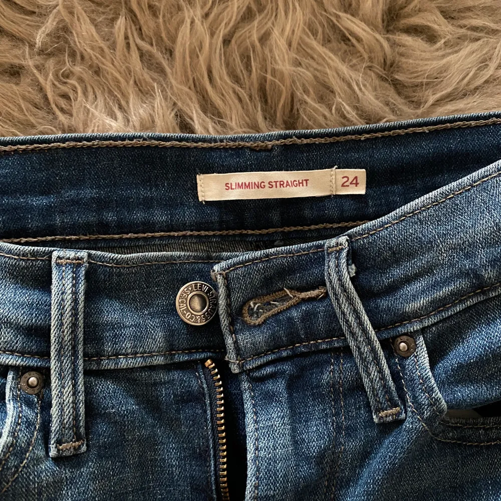 Levis jeans i modellen ”Slimming straight” i storlek 24. Jag är 1.74m och har normalt storlek 34 eller S. Sparsamt använda, nyskick. Frakt 59kr:). Jeans & Byxor.