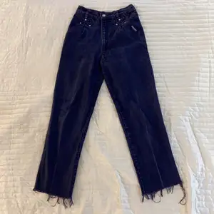 Högmidjade lila jeans från Roughrider i strl S. Jag är 167 cm lång och längden är perfekt! Byxorna är i fint skick och har fina silverknappar som detaljer.