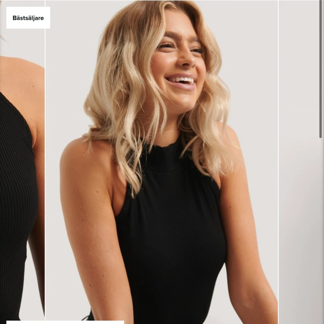 Ribbad topp med hög krage strl M