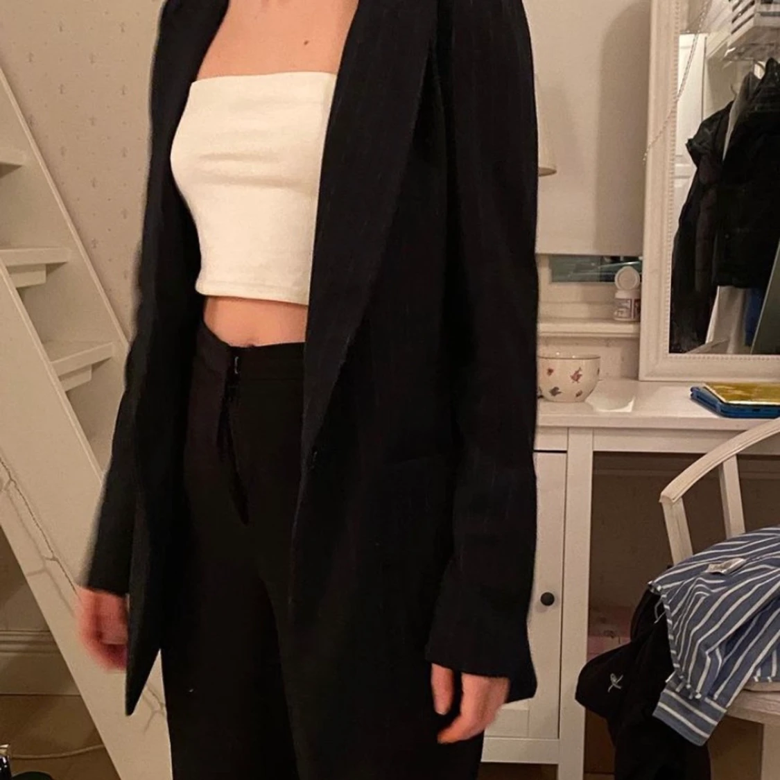 Kavaj, mörkblå kritstrecksrandig