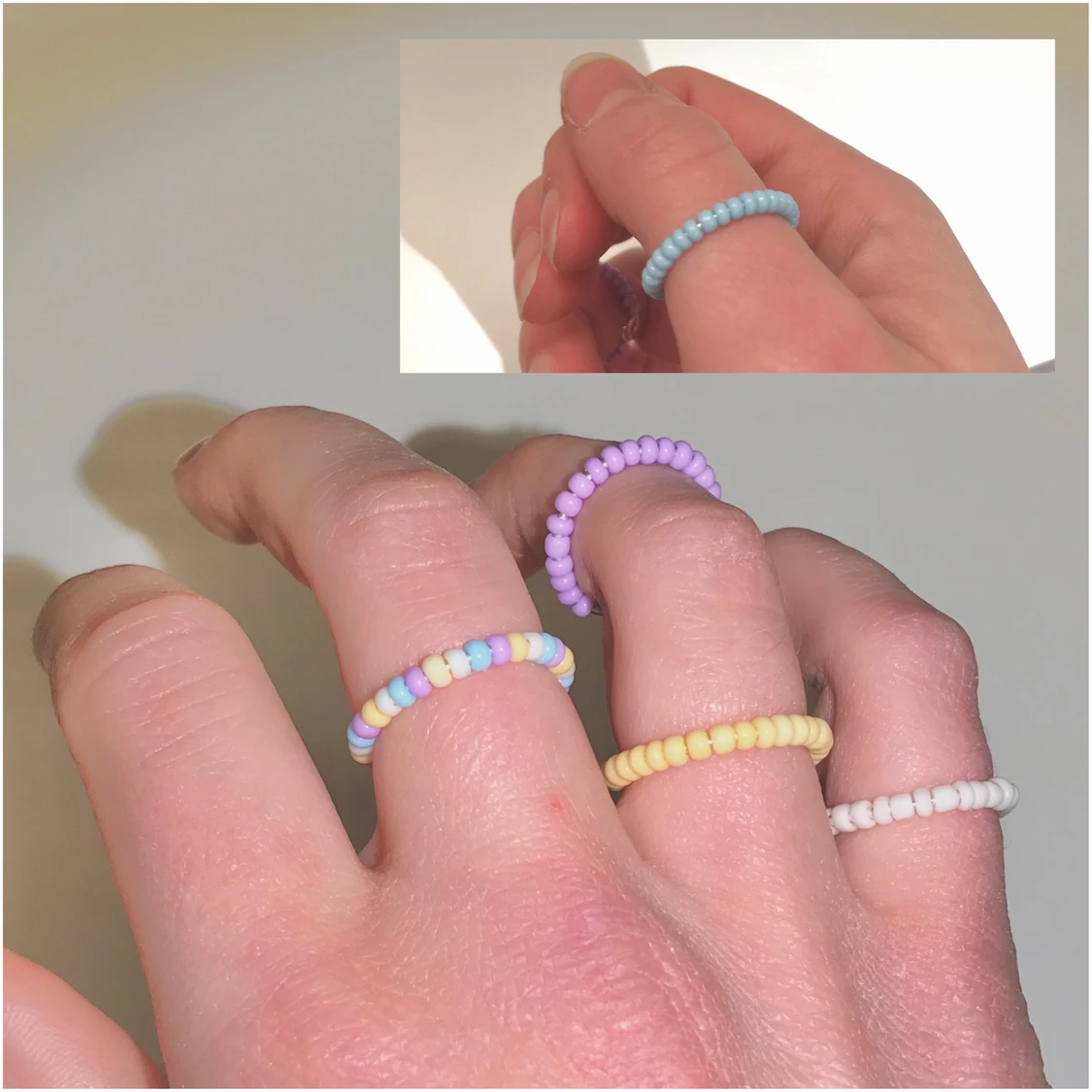 Pastellfärgade pärlringar metall  - 91