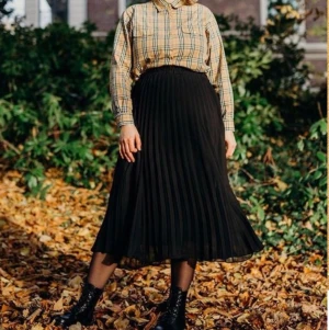 Monki-kjol, XS - Svart plisserad kjol från Monki. Stl XS. Använd, men i fint skick. Lånat första bilden. Kan mötas i Sthlm eller posta mot porto.