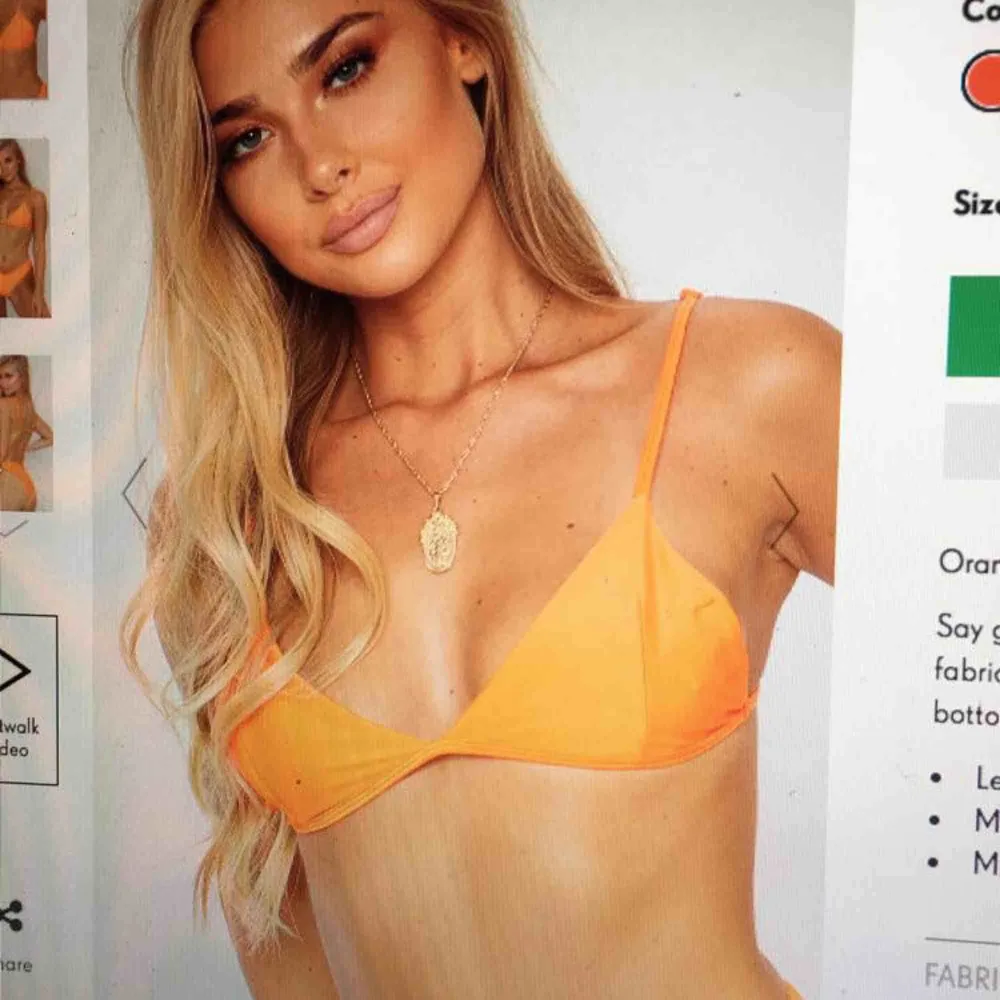 Super fin orange bikini topp, köpt ifrån prettylittlethings. Det är storlek 6, (34). Säljs då jag beställde fel storlek! Den är helt ny & oanvänd, prislappen hänger kvar 🙌🏼. Toppar.
