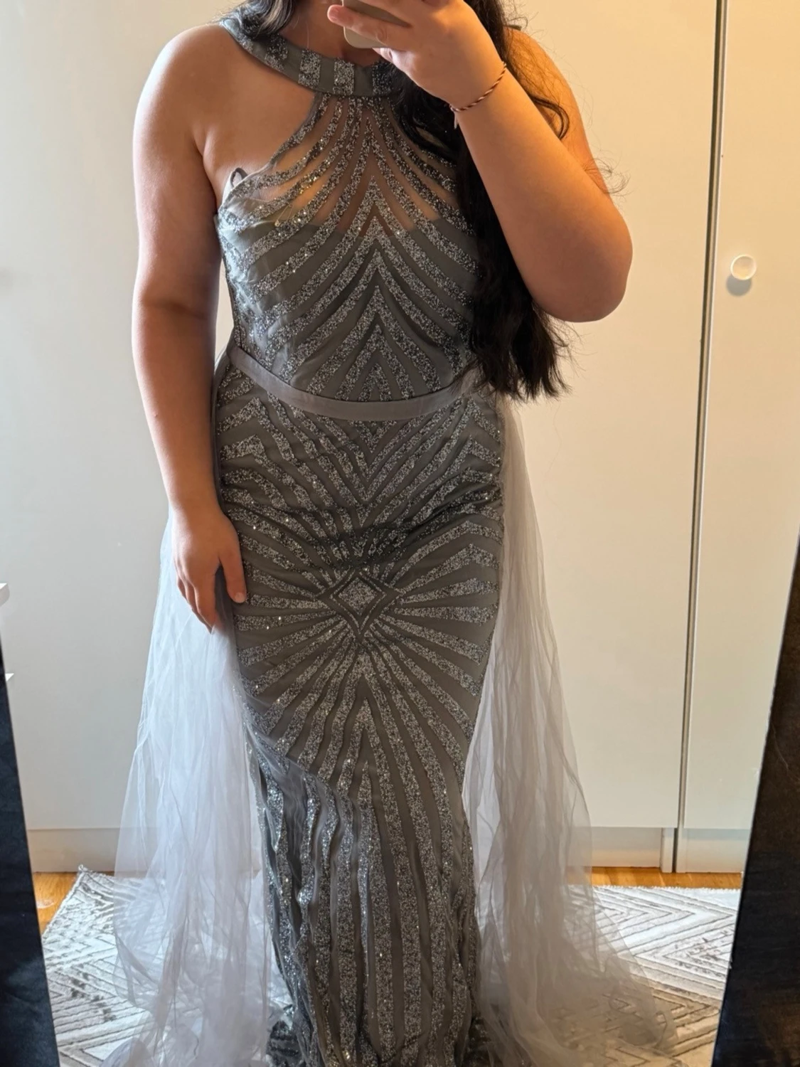 Glittrig silver exklusiv långklänning - 1