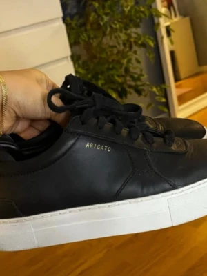 Svarta Arigato sneakers i läder - Snygga svarta sneakers från Axel Arigato i slätt läder med vit sula och svarta skosnören. Diskret logga i guld på sidan. Klassisk låg modell som passar till det mesta och ger en clean look. Box medföljer 