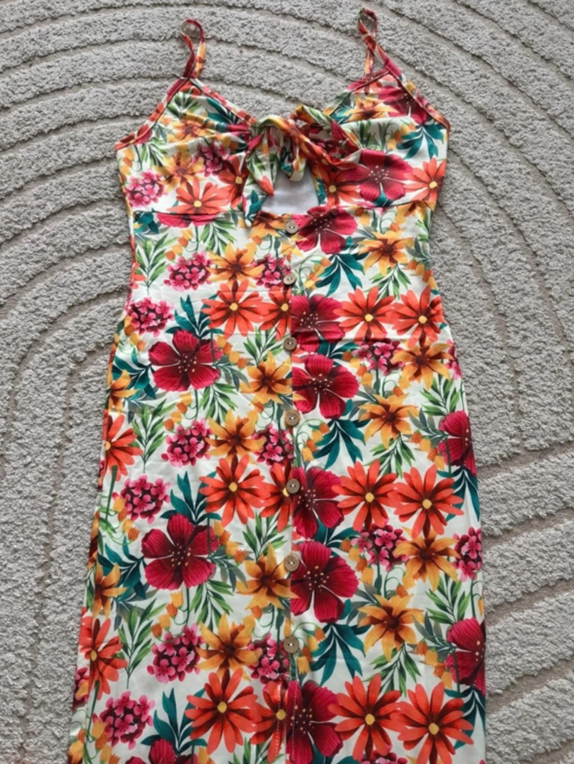 Blommig midiklänning med snörning - 2