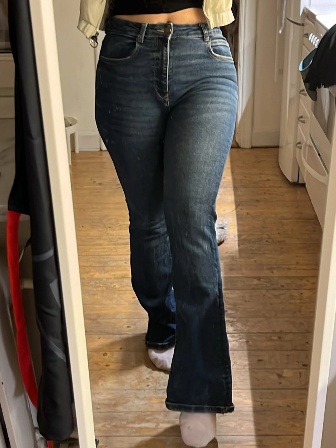 Blå bootcut jeans med hög midja - 3