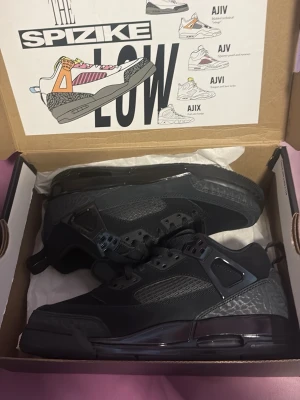 Jordan Spizike Low helsvarta sneakers - Säljer ett par helsvarta Jordan Spizike Low sneakers med coola detaljer och mönstrad panel vid hälen. Knappt använt den. Den låg på 1500 men säljer 950 eller priset kan vi diskutera ✨⭐️ Väldigt fin och bekväm att gå på. Jag säljer den eftersom den blev liten på mig 