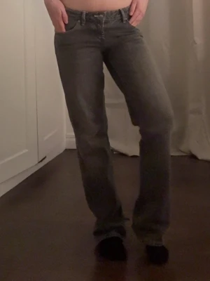 Grå baggy jeans - Straigh/baggy lågmidjade jeans från Gina tricot! Storlek 38 men skulle säga mer som en 34/36- så här sitter de på mig som normalt bär 34/36. Knappast använda- säljer pga att jag har liknande! 🥰