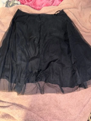 Svart klänning - En svart kjol med svart tyg och nät över. Den har dragkedja på sidan för lättare av och på tagning. Den är midi skulle jag säga