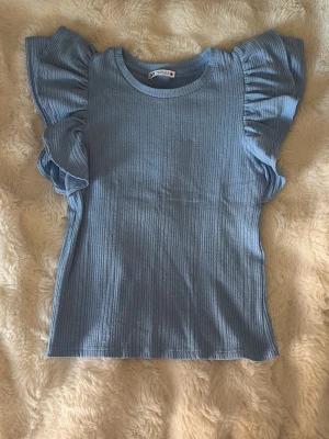 Blå ribbad topp med volangärmar från Zara - Supersöt blå topp från Zara.