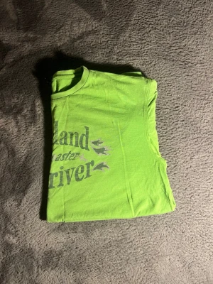 Grön t-shirt med tryck - Snygg grön t-shirt med tryck på framsidan i en cool font och motiv av fåglar. Klassisk rund hals och korta ärmar. Perfekt för dig som gillar färg och vill sticka ut lite extra.