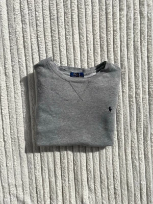 Grå sweatshirt från Polo Ralph Lauren - Klassisk grå sweatshirt från Polo Ralph Lauren med rund halsringning och diskret broderad logga på bröstet. Tröjan har en avslappnad passform och är tillverkad i mjukt bomullsmaterial. Perfekt för en enkel och stilren look.