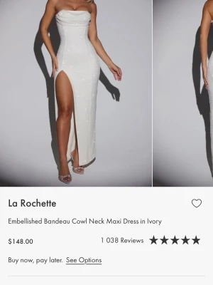 La Rochette Oh Polly klänning - Säljer en elegant vit bandeau långklänning från Oh Polly. Storlek: S. Endast använt 1 gång. Helt som nyskick, kommer med original förpackning från oh polly. Kostar runt 1400:- att köpa från hemsidan. 