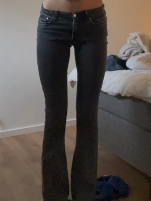 Svarta low waist jeans - Bootcut jeans från Gina Tricot! Dem är i väldigt fint skick, säljer då dem inte har kommit till användning💓 dem är lowwaist, hör av dig vid funderingar