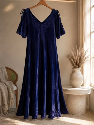 Marinblå långklänning i sammet XXL  - Royalblå satin aftonklänning XXL ✨  Elegant långklänning i vacker royalblå nyans med lyxigt skimmer och fint fall. Perfekt till bal, bröllop, fest, examen eller sommarens kommande event.  ✔ Storlek XXL (ca stl 18) ✔ Exklusiv look till ett fantastiskt pris ✔ Snabb leverans  Säkra den inför nästa fest eller speciella tillfälle – svårt att hitta en så här elegant klänning i denna storlek och kvalitet till detta pris 💙