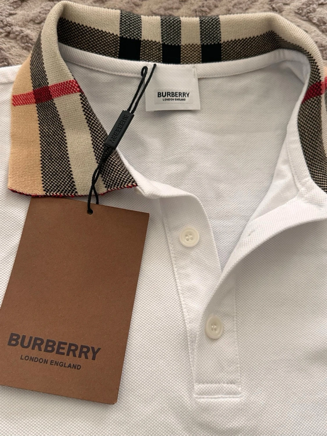 Vit pikétröja med rutig krage Burberry - 1