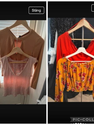 Gul blommig offshoulder topp Divided - Superfin gul offshoulder topp från Divided med blommigt mönster i rött och grönt. Toppen är croppad och har resår upptill för en snygg passform. Perfekt för dig som vill sticka ut med färg och mönster!
