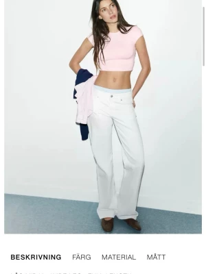 Vita raka jeans från Zara - Säljer ett par vita jeans från Zara med rak passform och låg midja. Jeansen har klassisk femficksdesign och är tillverkade i ett kraftigt bomullstyg. Perfekta för en clean och stilren look. Helt nya, var tyvärr för stora och är nu slutsålda. 