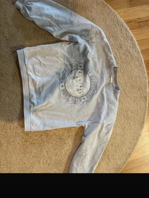 Ljusblå sweatshirt med tryck - Ljusblå sweatshirt med rund hals och tryck framtill som visar granar och texten 'True Happiness All Season Best Days Since 1979'. Tröjan har långa ärmar och ribbade muddar vid ärmslut och nederkant. Perfekt för en avslappnad stil.