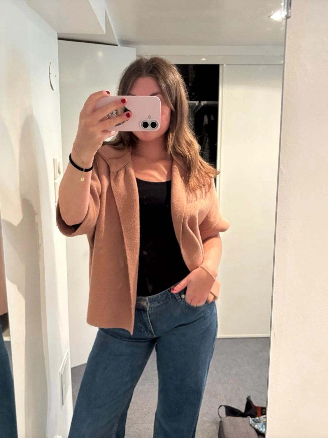 Beige öppen kofta i mjukt material - 2