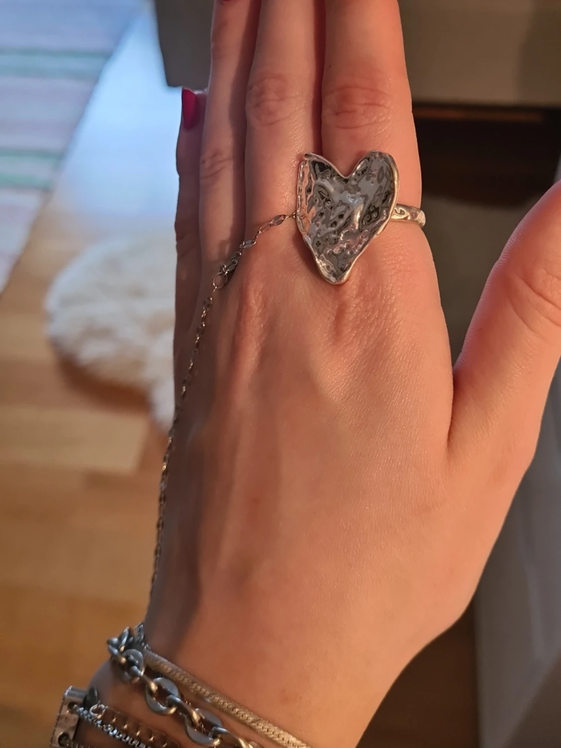 Pilgrim silvrig ring med hjärta - 1