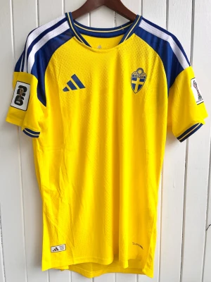 Sverige VM 2026 - Player version - Säljer den svenska VM 2026-matchtröjan. Tröjan är en reprint i nyskick. VM 2026-patches på ärmarna.    Storlek:XL, men liknar mer L/XL. Denna tröja är en player version, tröjan som spelarna själva använder. Bättre kvalité och passform (slim fit).