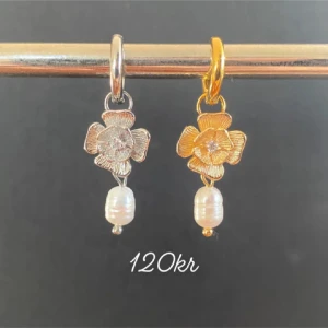 Blommiga örhängen med pärlor - Par