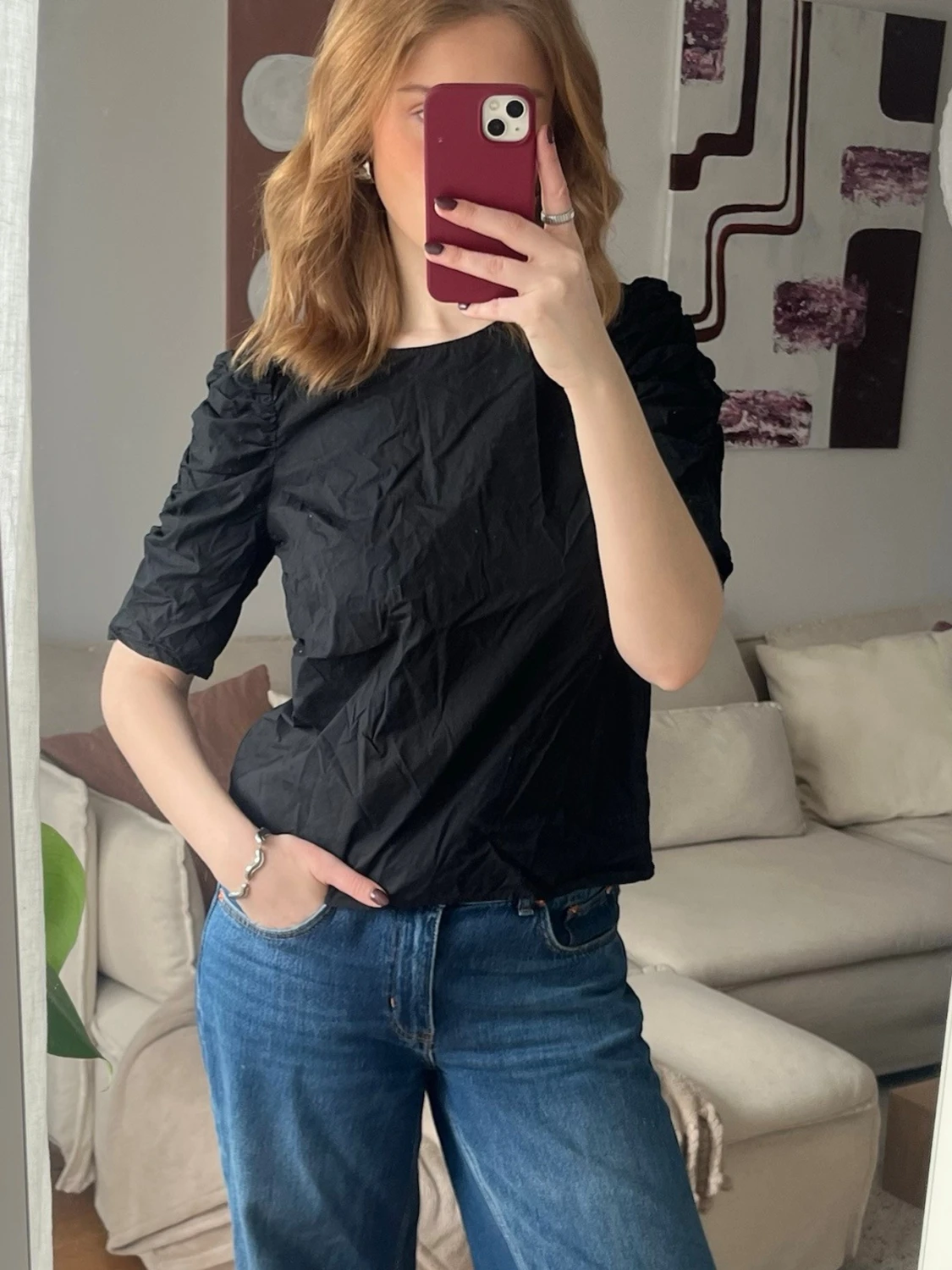 Svart topp med puffärm - 2