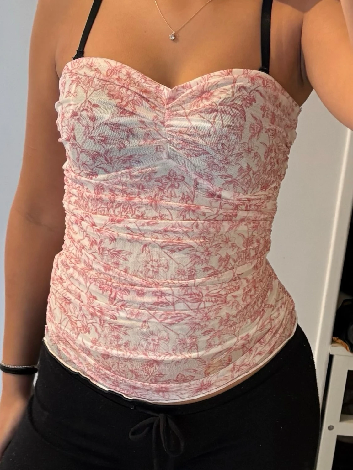 Blommig rosa korsettopp