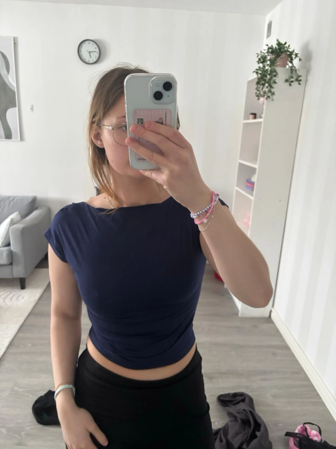 Mörkblå croppad topp med öppen rygg