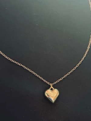 By prisförslag- Guldigt halsband 45 cm med hjärthänge - Snyggt halsband i guldfärgad metall med ett blankt hjärthänge. Kedjan är tunn och stilren, vilket gör att hjärtat verkligen står ut. Perfekt accessoar för att lyfta vilken outfit som helst. Inget synligt märke på smycket. Om längre halsband 1:- per extra cm. 
