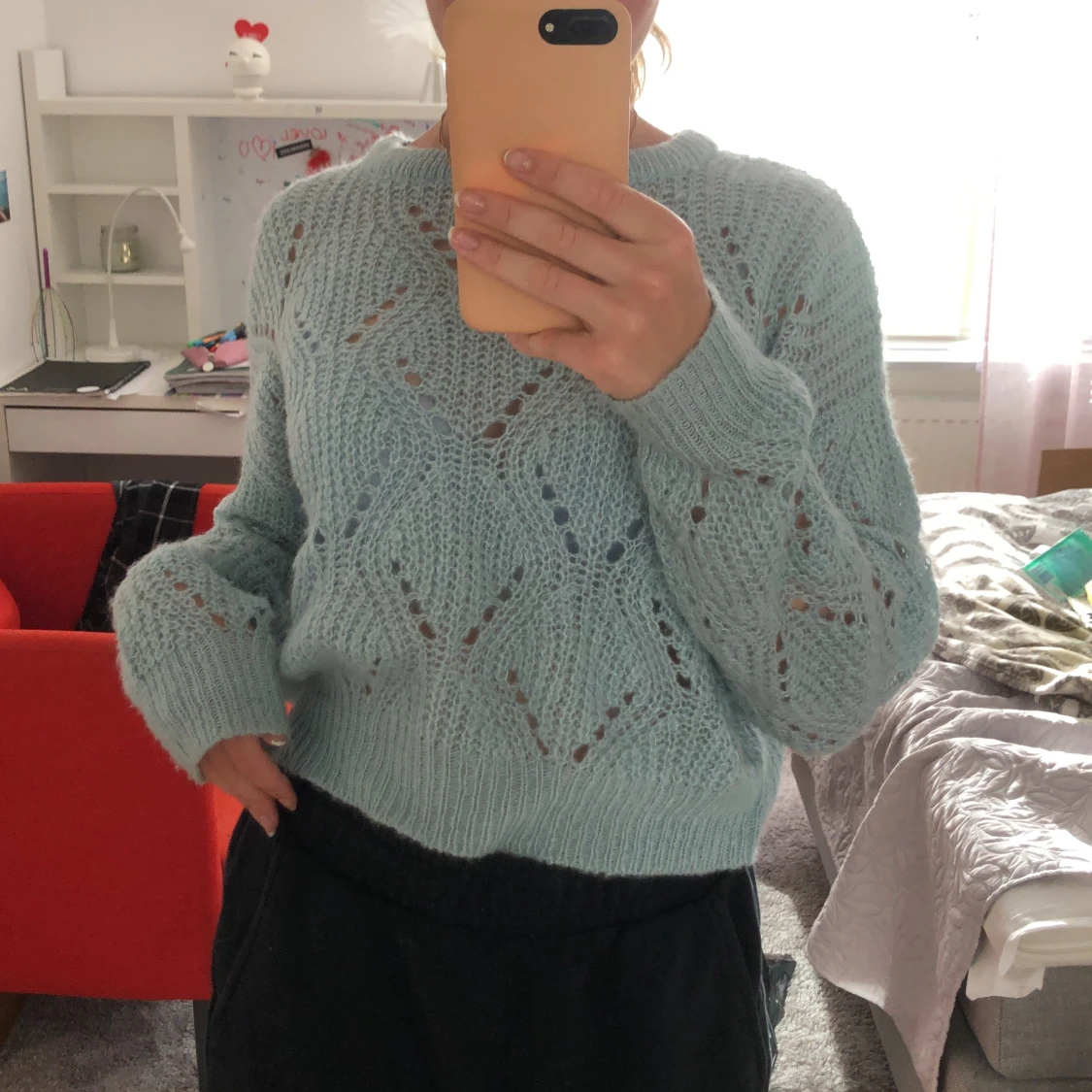 Blå stickad tröja - 91