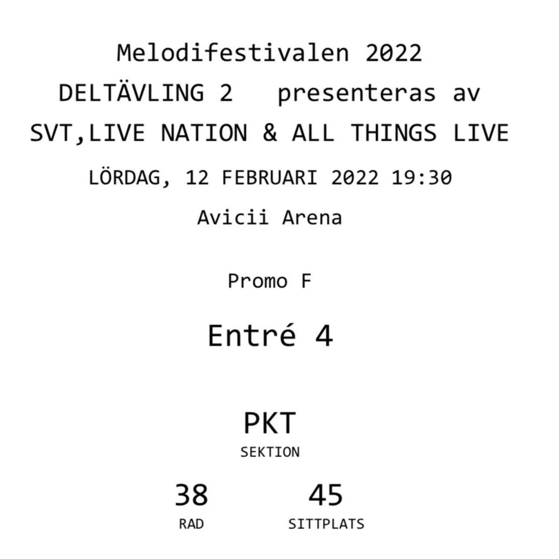 2 st biljetter Melodifestivalen - 91