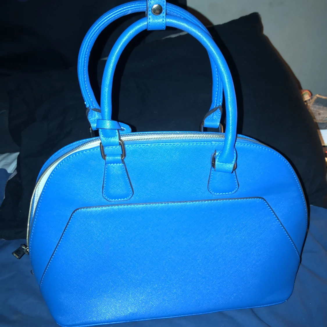 Blå läderhandväska - 91